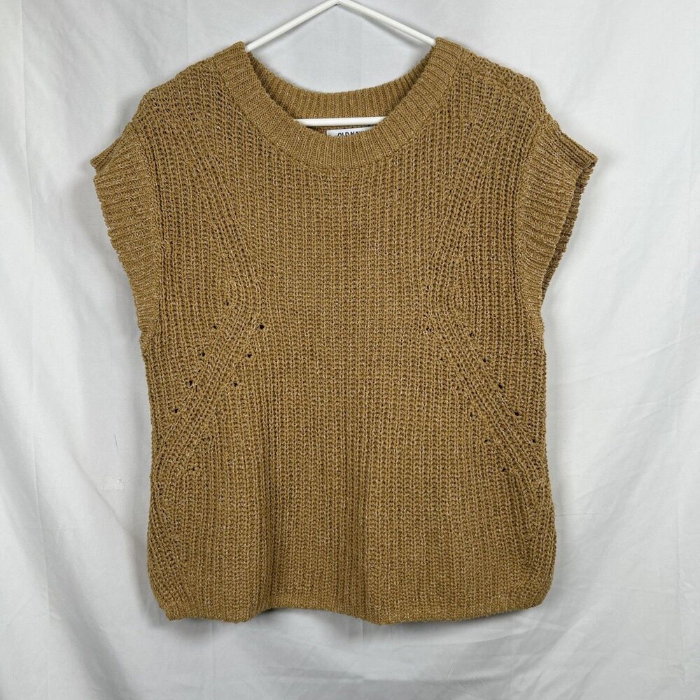 Old Navy Sleeveless Sweater Women’s Small Mustard Yellow Relaxed Fit Crew Neck